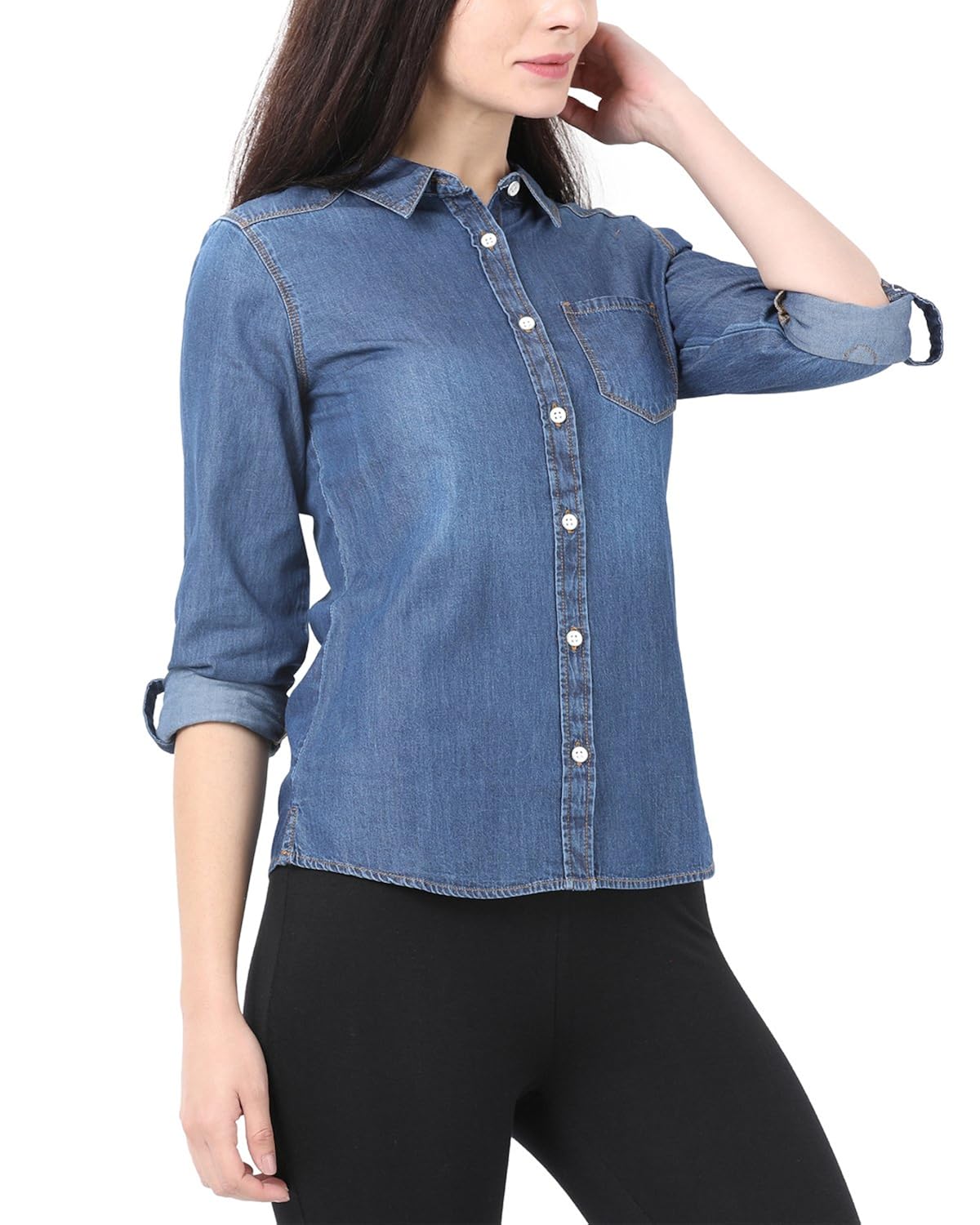 alibi solid blue shirt for women