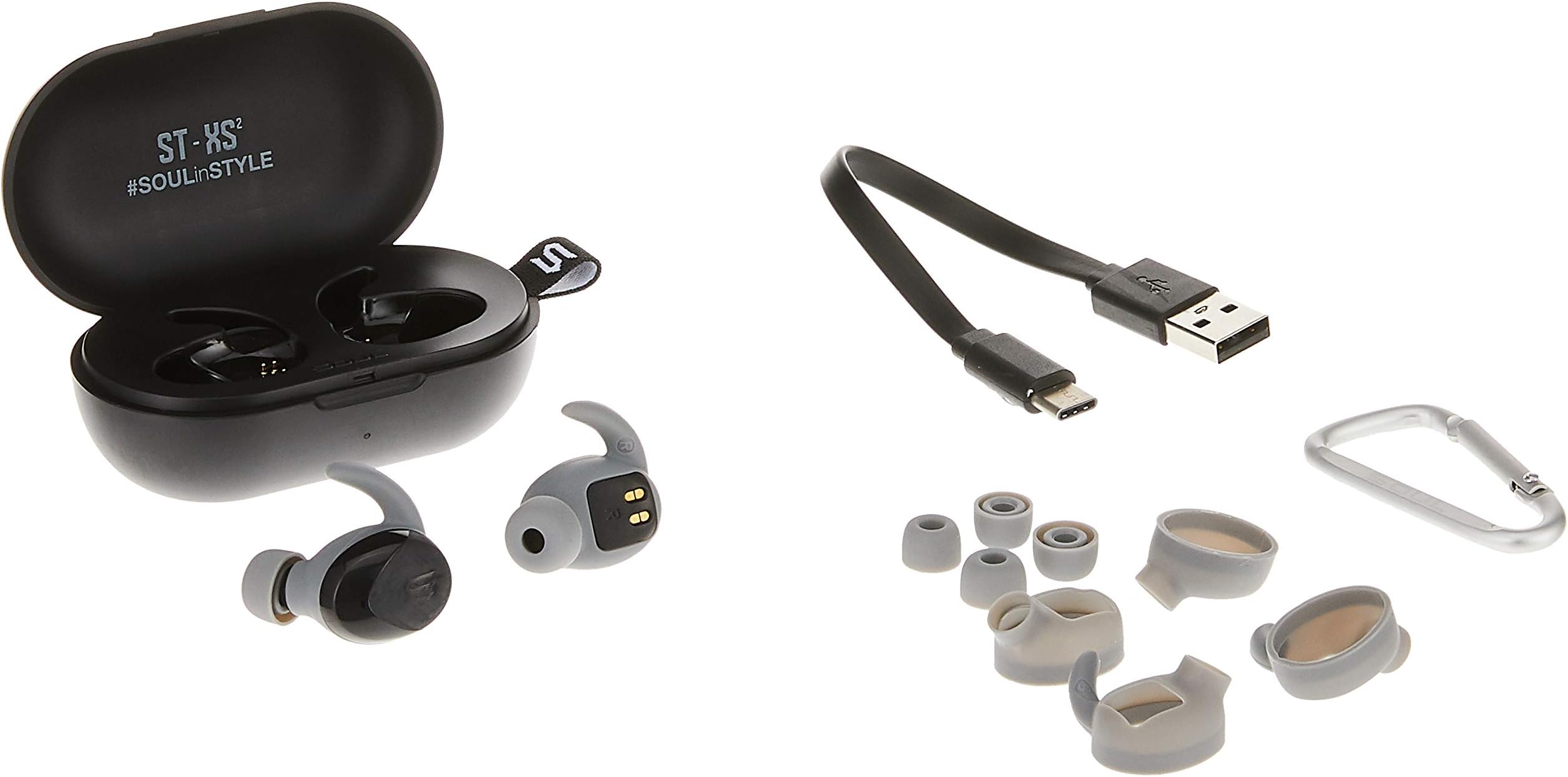 Soul Electronics ST-XS2 Ultimate Active Performance True Wireless Earphones IPX7 Weatherproof In-ear Headphones with Ergonomic C-shaped Ear Hook - Matt Black,14 x 8 x 5cm