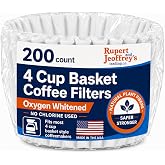 4 Cup Basket Coffee Filters (200, White) | Made in USA 4-cup basket coffee filters, white paper, 200 count, for compact drip coffee makers