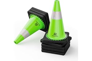 RoadHero 8 Pack Traffic Safety Cones 18 Inch with Black Weighted Base, Plastic PVC Lime Green Cone with Reflective Collar, Cones for Parking Lot, Construction Events, Road Safety