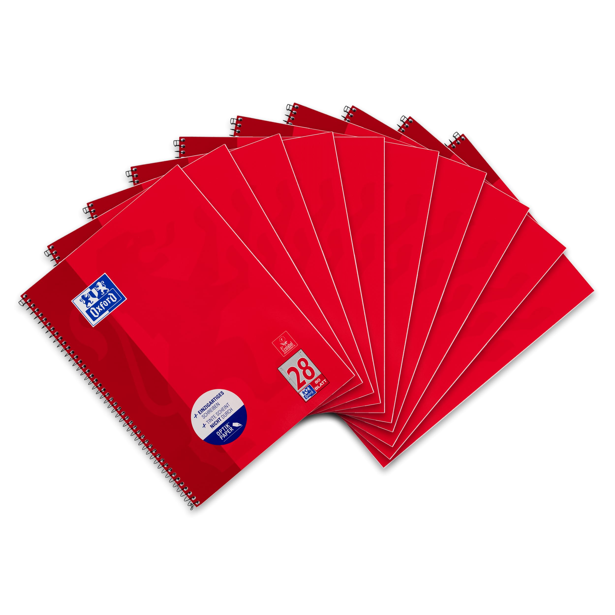 Oxford College Notepad School A4 Squared with Double Margin, 80 Sheets Ruling 28 - Squared with Margin Left & Right Pack of 10 red