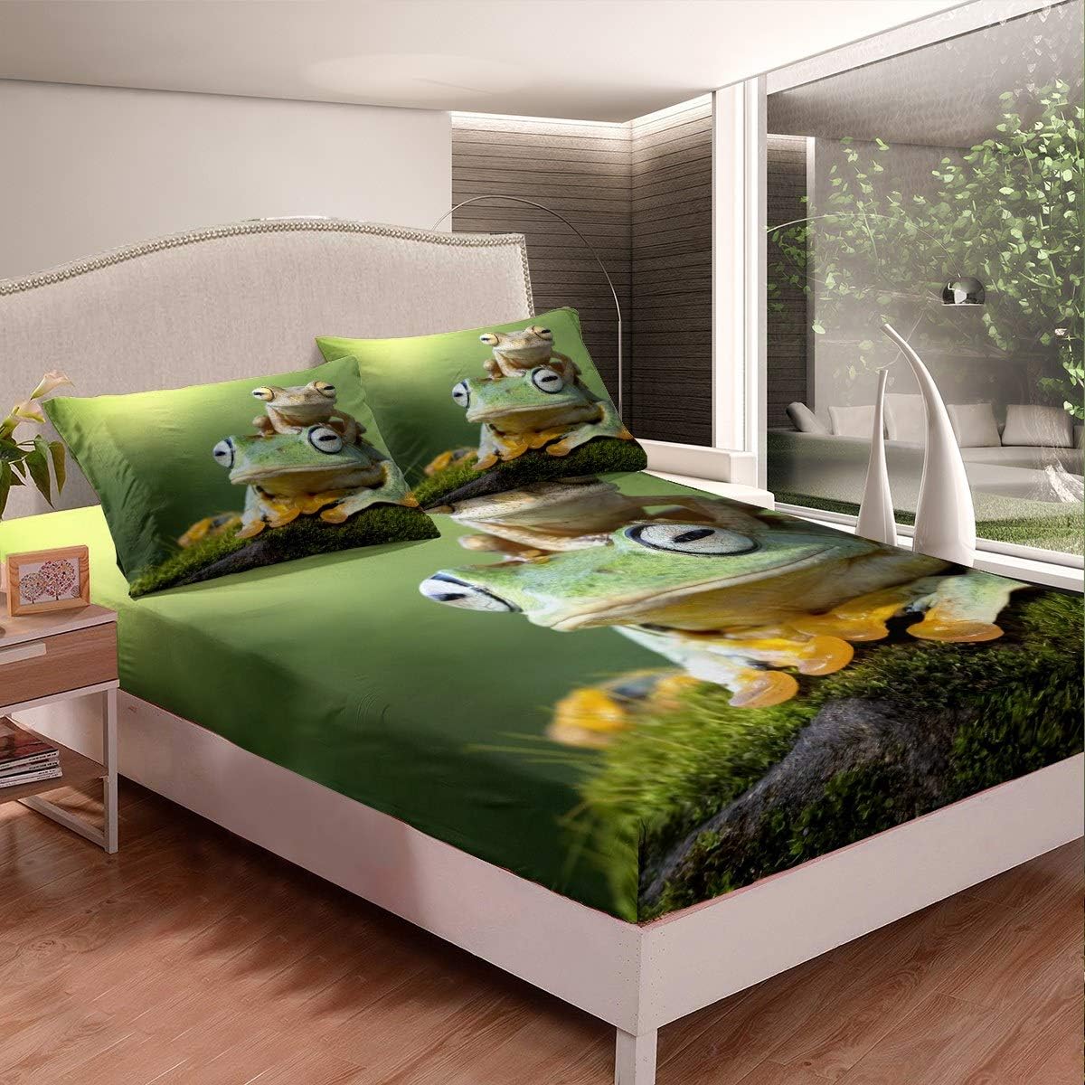 Frog Fitted Sheet Tropical Insect Pattern Bed Sheet Set