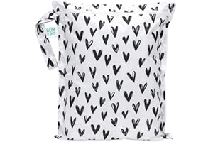 Bumkins Waterproof Wet Bag for Baby, Travel, Swim Suit, Cloth Diapers, Pump Parts, Pool, Beach, Gym Clothes, Toiletry, Hook to Stroller, Daycare, Zipper Reusable Wetdry Packing Pouch, Black Hearts