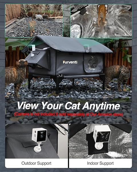 HEATED CAT HOUSE FOR OUTSIDE,EXTREMELY WEATHERPROOF&INSULATED IN WINTER,ELEVATED OUTDOOR CAT SHELTER WITH WATERPROOF EAVES&ESCAPE DOOR FOR FERAL STRAY BARN CATS(DARK GREY,S)