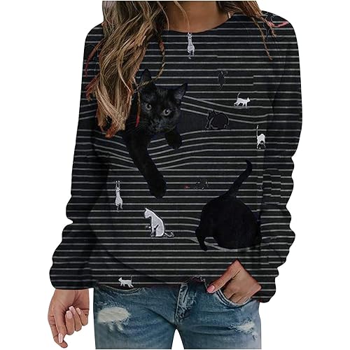 Pullover Tops for Women Christmas Elk Graphic Sweatshirts Casual Long Sleeve Solid Color Blouses Shirts Sweaters