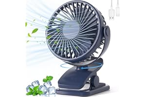 BDXXJ Portable Clip on Fan, 360° Rotate Battery Operated Stroller Fan, 3 Speed Quiet Mini Personal Desk Fan, USB Rechargeable Clooing Fans for Outdoor Camping Golf Cart Stroller Home Office Blue