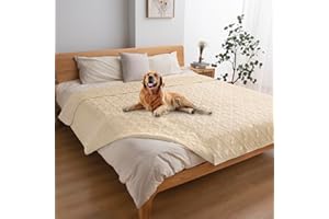 fuguitex Waterproof Dog Bed Cover Dog Blanket for Pet Furniture Bed Couch Sofa Reversible Linen Texture(68" 82",Wheat+Wheat)