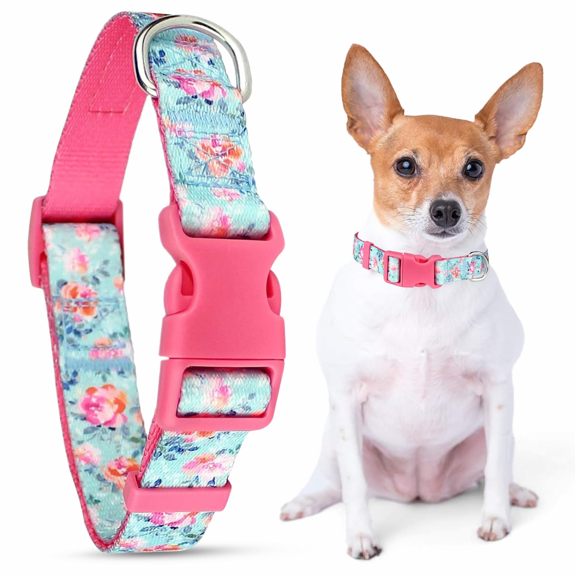 Parisian Pet Adjustable Nylon Dog Collar | Spring Blossoms - Girly Dog Collar | Size - S