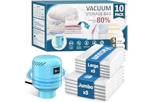 AMZBOSS Vacuum Seal Bags for Clothing Travel, 10 Pack Space Saver Vacuum Storage Bags with Electric Pump,Portable Compression Sealer for Clothes, Blankets, Bedding & Travel Essentials,Good for Luggage Packing