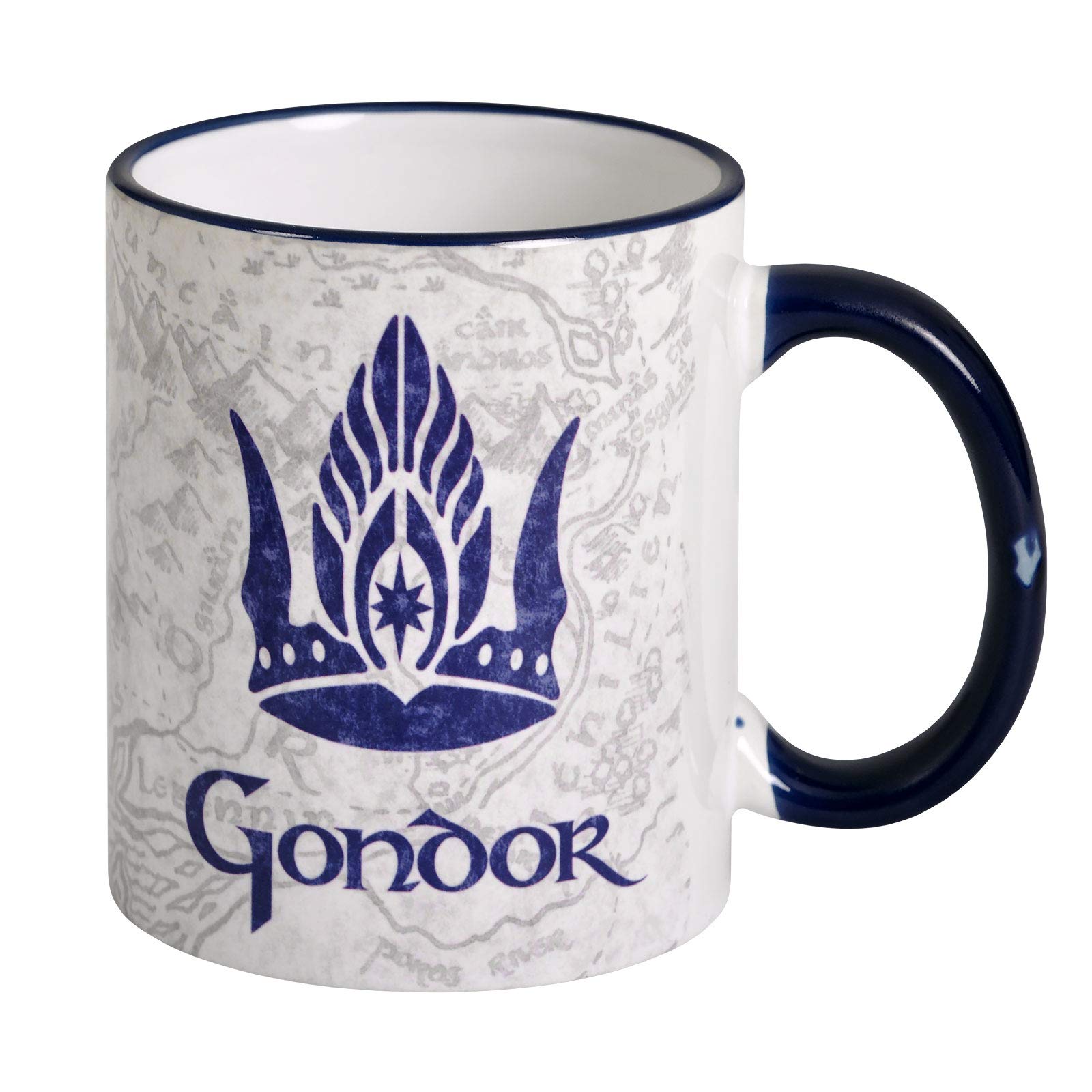 Elbenwald Lord of The Rings Cup Gondor with Coat of Arms and Middle-Earth Card Round Team Ceramic 320 ml White