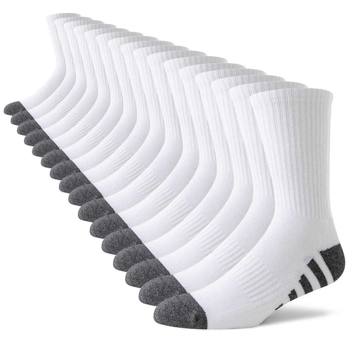 Photo 1 of *****PARTIAL SET/ ONLY 4 PAIRS***** JOYNÉE 8 Pairs Mens Crew Work Cushion Socks Long Athletic Running Socks Workout Breathable Socks,White,Sock Size:10-13