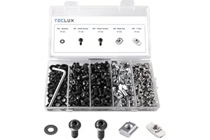 200pcs 2020 Series M5 T Nut and Black Screw Kit – Sliding & Drop-in T-Nuts, M5x8 & 10mm Black Screws, Washers, Hex Wrench – f
