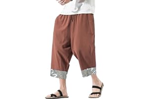 DOSLAVIDA Men's Linen Harem Capri Pants Loose Fit Yoga Beach Shorts Elastic Waist Wide Leg Baggy Cropped Trousers