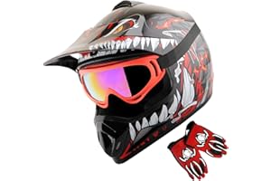 WOW Youth Kids Motocross BMX MX ATV Dirt Bike Dianasour Helmet Dragon + Goggles + Martian Youth Glove Bundle: HJOY MG Bundle