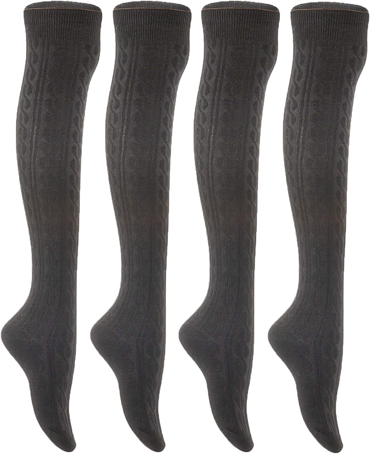 Lian LifeStyle Women's 4 Pairs Adorable Thigh High Cotton Socks LW1024 Size 6-9