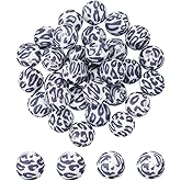 PATIKIL 30 Pcs Silicone Beads, 15mm Round Leopard Beads Bulk Cow Print Focal Bead for Beaded Pen Keychain Making Crafts Bracelets Beadable Jewelry Making Halloween, Snow Leopard