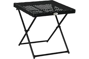 Outsunny Rattan Coffee Table Folding Patio Outdoor Side Table Wicker for Balcony, Porch, Poolside, 15.75"x15.75"x15.75", Blac