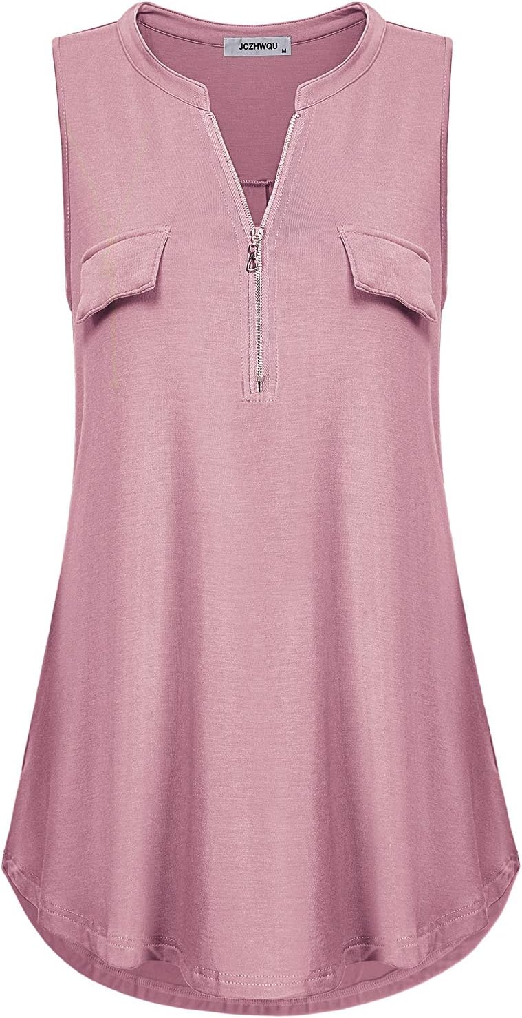 JCZHWQU Women's Zip Up V Neck Short Sleeve Casual Tunic Shirt