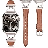 Wearlizer Slim Leather Band Compatible with Apple Watch Bands 40/38/41/44/42/45/46/49mm Women, Dressy Fancy Designer Thin Leather Strap for iWatch Series 11 10 9 8 7 6 5 4 3 SE/Ultra 3 2 1