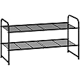 Simple Trending 2-Tier Stackable Shoe Rack, Metal Shoe Shelf Storage Organizer, Black