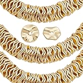 PH PandaHall 50pcs 18K Gold Plated Spacer Beads, 10mm Brass Wavy Disc Beads Flat Round Loose Bead Metal Heishi Bead Spacers for Stackable Necklace Bracelet Earring Summer Jewelry Making DIY Crafts
