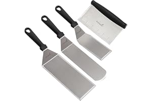 Metal Spatula Griddle Accessories Set - Griddle Scraper Flat Spatula Pancake Flipper Hamburger Turner - Metal Utensil Great f
