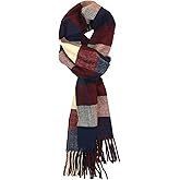 Plum Feathers Plaid Check and Solid Cashmere Feel Winter Scarf, Warm Scarfs, Cold Weather Accessories, Fringe Scarves
