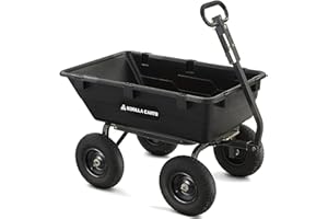Gorilla Carts Heavy-Duty Poly Yard Dump Cart, 6 Cu Ft Tub, 1200 lb Haul Capacity, Black – Towable Utility Wagon with Quick-Release Dumping & Pneumatic Tires for Landscaping and Gardening