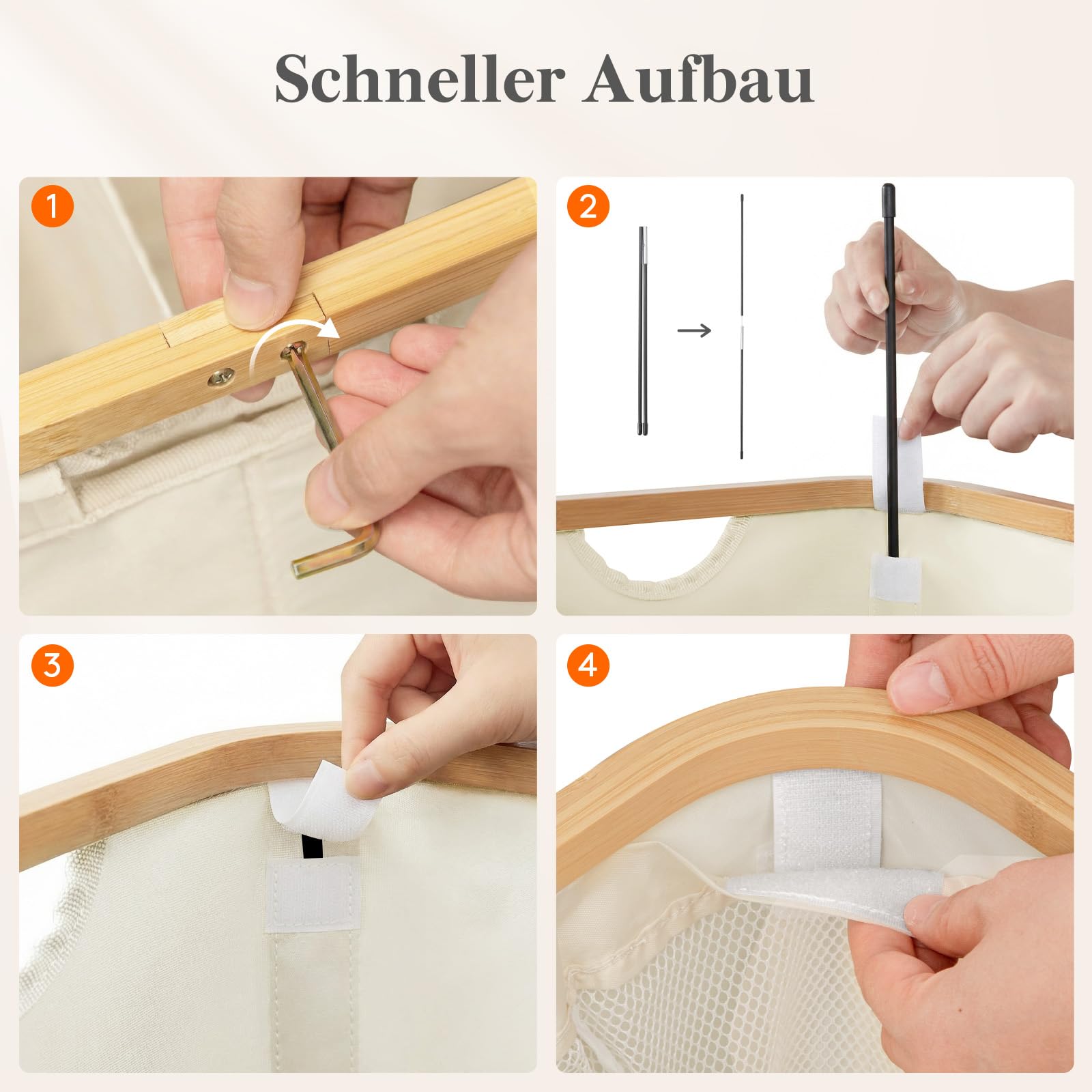 Lifewit 150L Wäschekorb mit Deckel, Wäschesammler 3 Fächer, Wäschebox Groß,Wäschesortierer, Wäschetonne,Wäsche Sortieren, Wäschebehälter,Laundry Baskets für Wäschekammer, Bad, Schlafzimmer, Cremeweiß 6