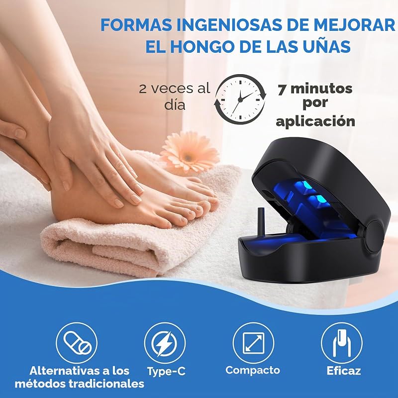 Dispositivo de Limpieza de Hongos en Uñas, Berrlly Dispositivo de Láser de Hongos Uñas 460nm Luz Azul Altamente Efectiva para Hongos en Las Uñas, Fácil de Usar en Casa, Personas Mayores(Negro) — foto 4 de 8