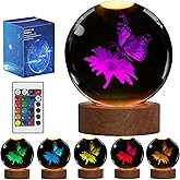 POSSHE Butterfly Crystal Night Light, Butterfly Gifts, K9 3.15 Inch(80mm) Crytstal Lamp with 16 Colors Remote Upgraded Lamp Gifts for Women Wife Girlfriend