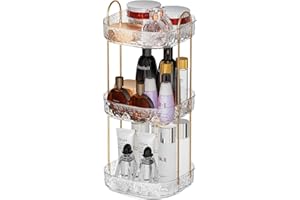 ZHIAI 360 Rotating Makeup Organizer, Bathroom Make Up Spinning Holder Rack, Large Capacity Cosmetics Storage Vanity Shelf Countertop for Bathroom, Kitchen, Dresser 3 Tier Clear