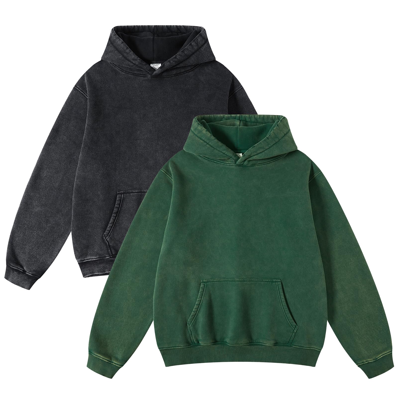 Photo 1 of **DOES NOT INCLUDE THE BLACK SWEATSHIRT**FAIABLE 2 Pack Acid Wash Oversized Vintage Unisex Heavyweight Distressed Cotton Fleece Washed Hoodie for Men Women Couples Streetwear College Black Green