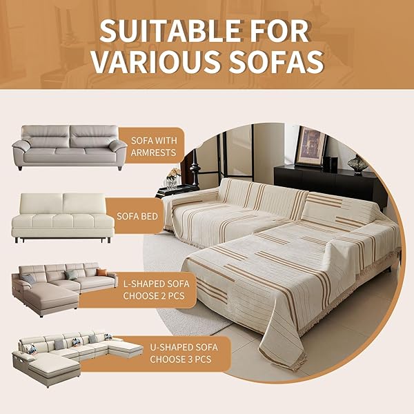 AKPGQ BOHO COUCH COVERS FOR SOFA WASHABLE SOFA COVERS FOR 3 CUSHION COUCH SOFT NON SLIP COUCH COVERS FOR SECTIONAL SOFA DOG PET FURNITURE PROTECTOR (SHALLOW COFFEE, 71″*134″)