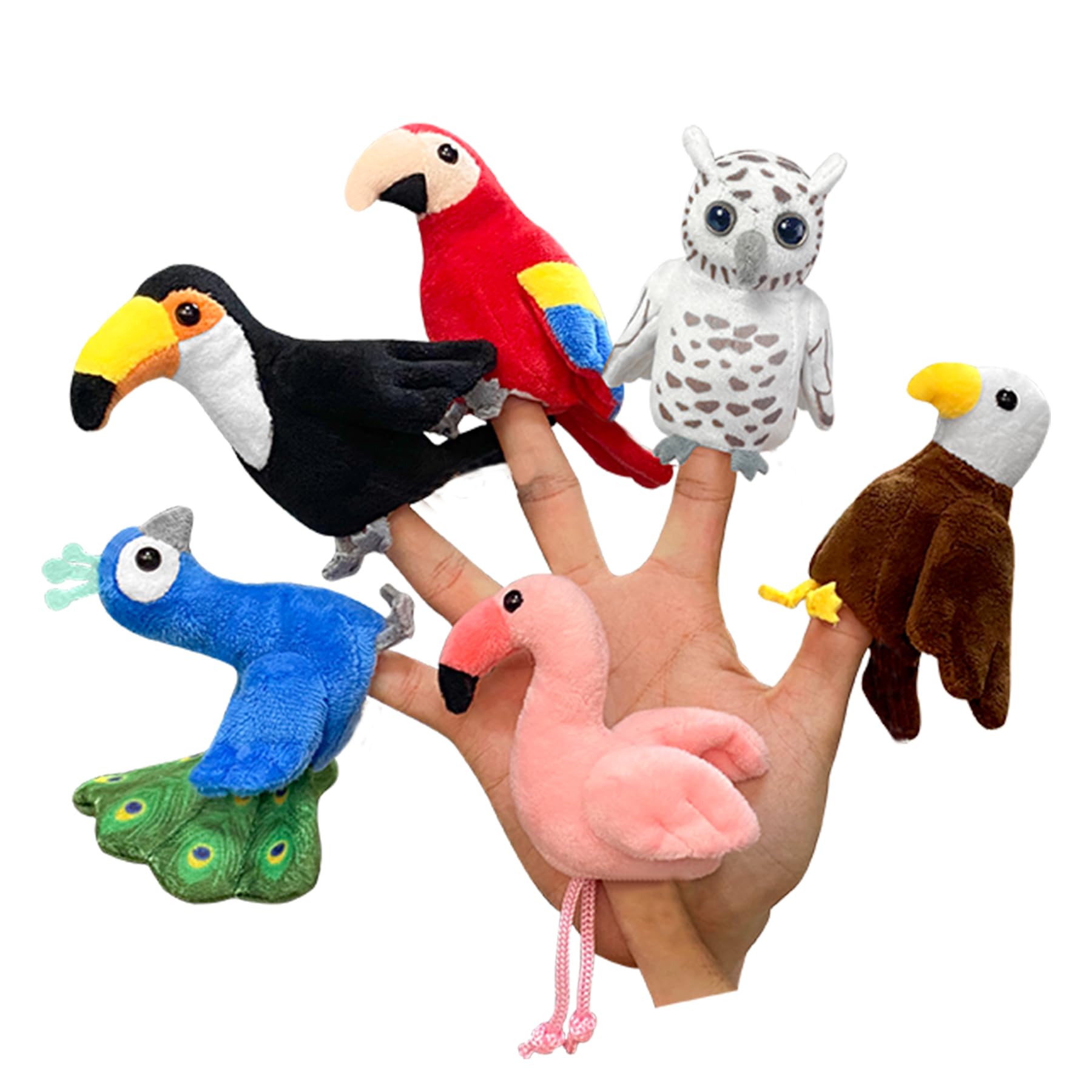 JUSTQUNSEEN 6pcs Bird Finger Puppets Set, Cute Animal Finger Puppet for Role-Playing Mini Hand Puppets Suitable for Kids,Bird Animal Puppets for Storytelling, Realistic Finger Puppet for Toddlers