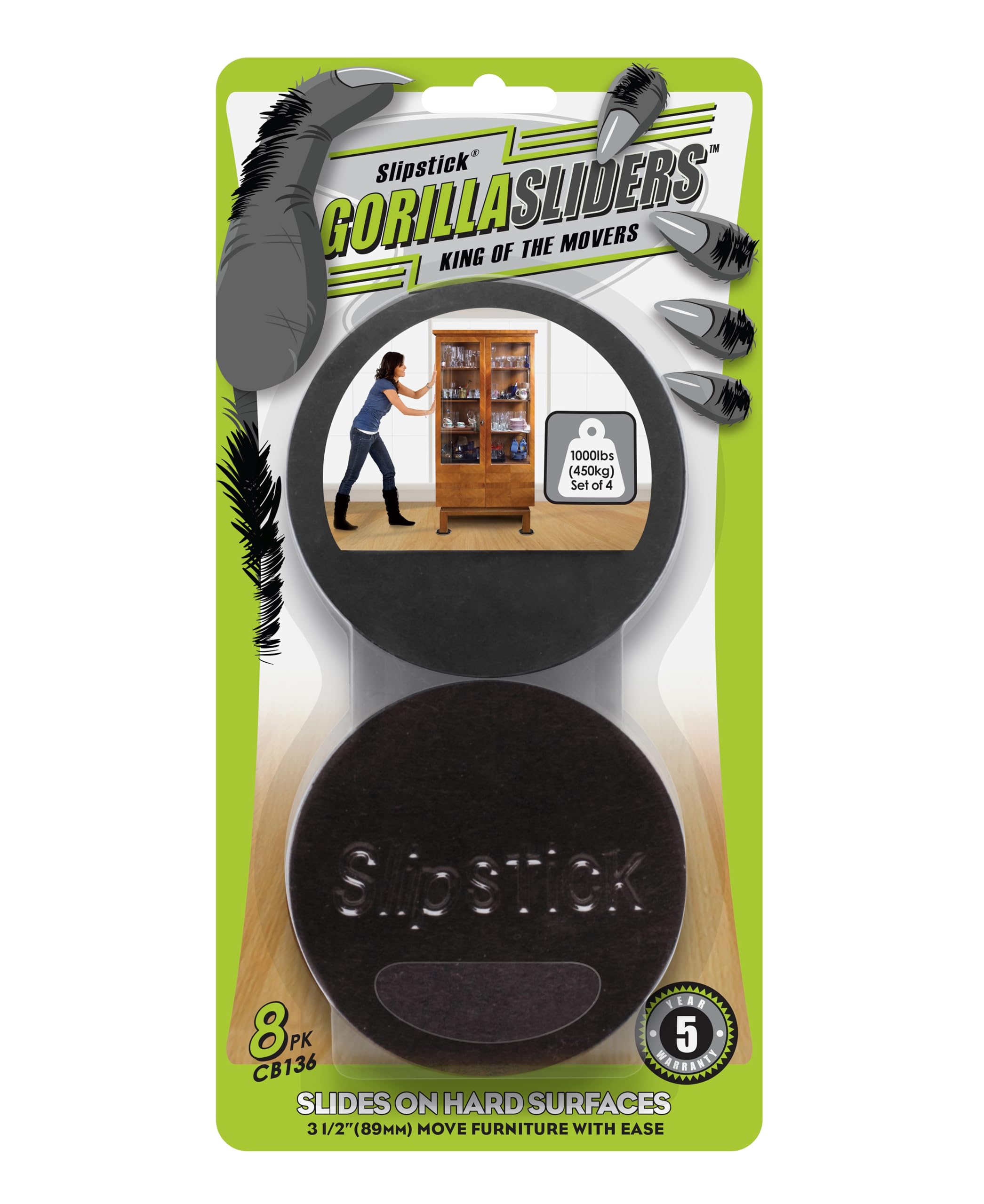 GorillaSliders Premium Felt Furniture Sliders for Hardwood Floors (8 Pack) Reusable 3-1/2” Round Felt Furniture Movers for Sliding on Hard Surfaces, Heavy Duty Felt & Rubber Foam, Black, CB136 — image 1