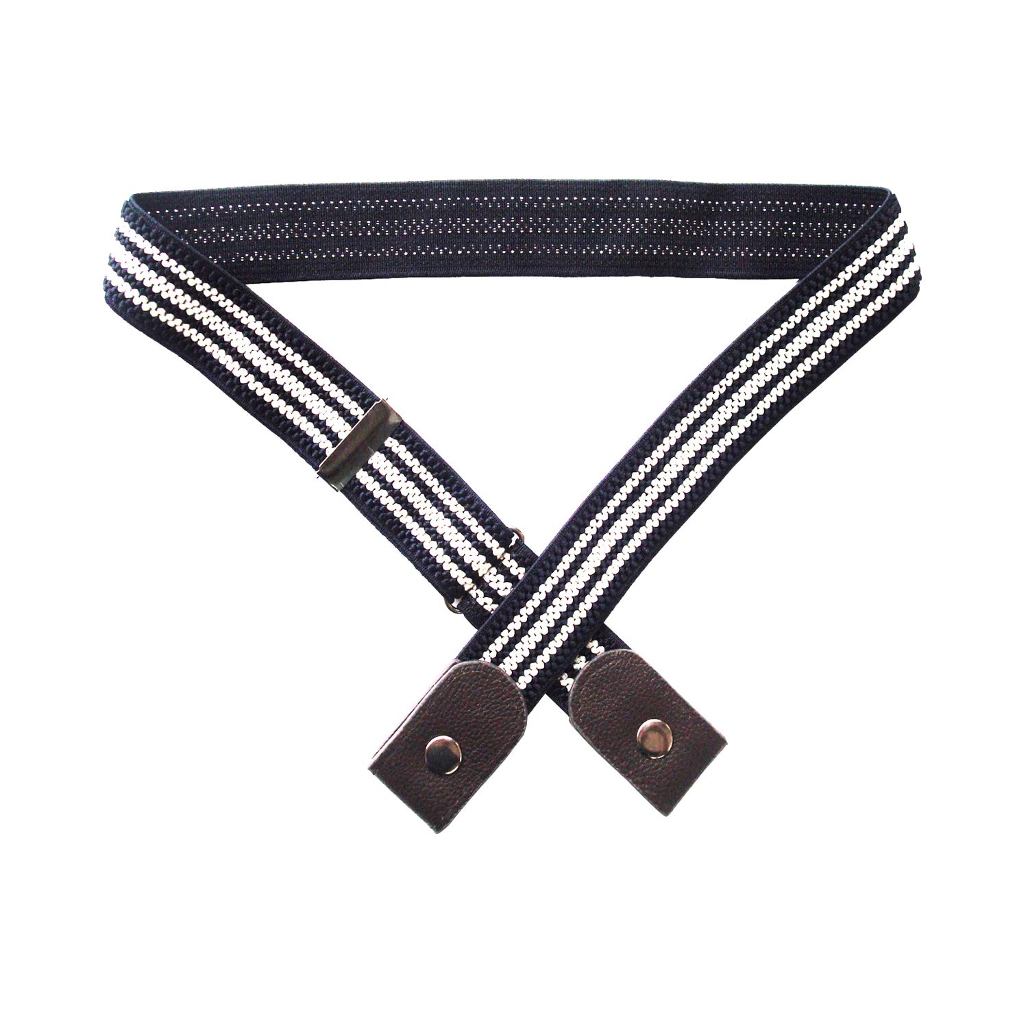 MYIW Buckle-less free buckle belt,buckle-free and no hassle comfortable belts (white stripe)