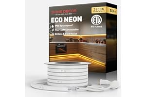 Shine Decor LED Rope Lights AC 120V, Connectable & Cuttable Dotless 120LEDs/M Eco Neon Strip Lighting, ETL IP65 Waterproof & Weather-Resistant for Home Commercial, 8x16mm, 2600K Warm White, 50FT