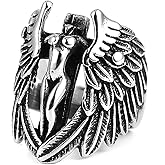 HZMAN Vintage Archangel Goddess Feather Angel Wing Stainless Steel Ring