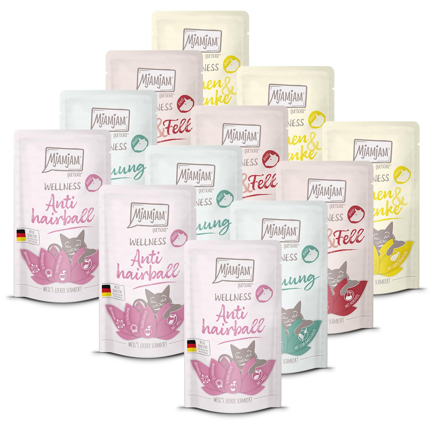 MjAMjAM - Premium Nourriture Humide pour Chats - Wellness Paquet Bien-être bœuf, Paquet de 12 (12 x 125g), sans céréales avec Viande Extra