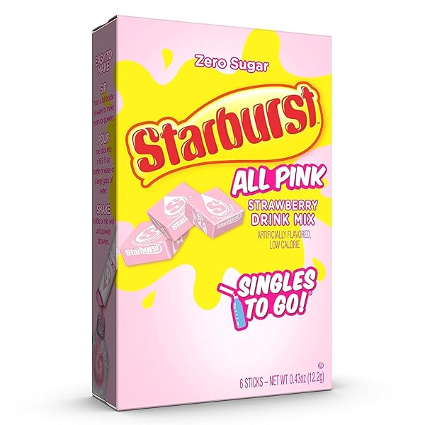 STARBURST SINGLES TO GO POWDERED DRINK MIX, STRAWBERRY, 1 BOX WITH 6 PACKETS – 6 TOTAL SERVINGS