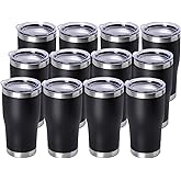 DOMICARE 20oz Tumbler with Lid Stainless Steel Tumblers Bulk, Double Wall Vacuum Insulated Coffee Travel Mug Powder Coated Tumbler, 12 Count (Pack of 1) Black