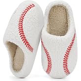 WIDE TOE BOX Kids Slippers, Warm Plush House Shoes with Non-Slip Sole | Cozy Faux Fur Lined, Lightweight Comfort, Easy Slip-On Design, Reliable Traction, Indoor Wear, Fun Sports-Inspired Style
