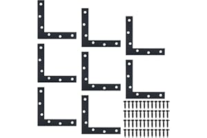 Alise Flat L Brackets for Wood,Black Flat Corner Brace Corner Brackets for Wood Frame Tables Chairs Sofas Beds Cabinet Doors Windows,120x120mm Stainless Steel Mending Plates for Woods,Pack of 8