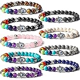 BOMAIL 2-9pcs Evil Eye Bracelet Set Hamsa 7 Chakra Gemstone Lava Stone Bracelets Blue Evil Eye Hamsa Charm Bead Bracelets for Men Women Hand of Fatima Bracelet