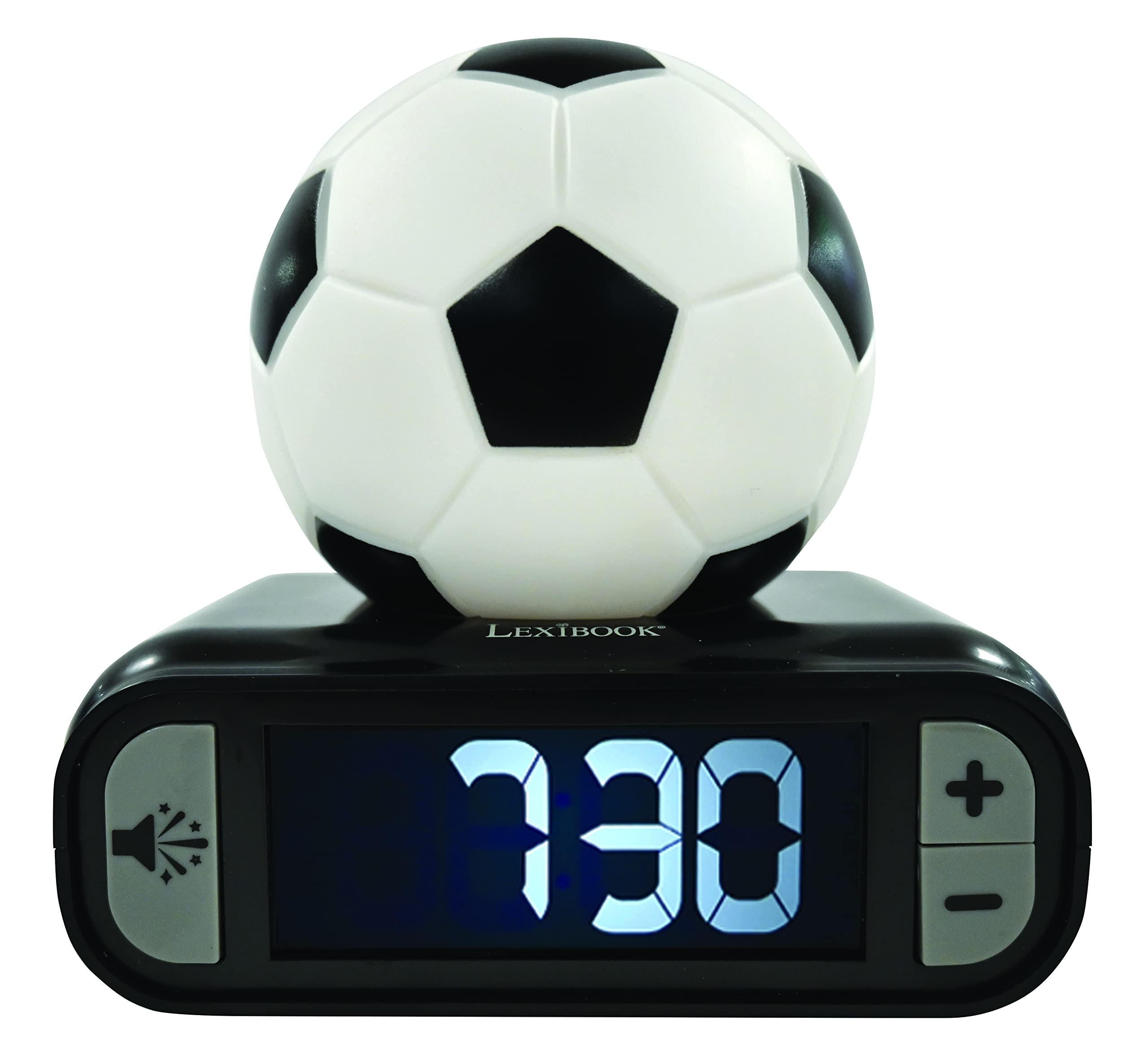 LEXIBOOK, Football, Nightlight alarm clock, Sounds and Melodies, LCD Backlit screen, Luminous, Snooze, Black/White, RL800FO — image 1
