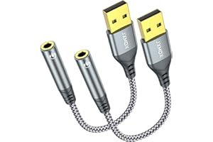 JXMOX USB to 3.5mm Audio Adapter (2-Pack) - USB-A to 3.5mm TRRS 4-Pole Female External Stereo Sound Card for Headphones, Mac, PS4, PS5, PC, Laptops, Desktops