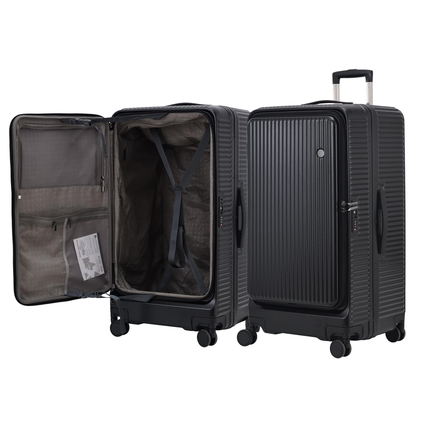 Kaleenie 29 Inch Aluminum Checked Luggage with Side Opening Zipper, 40 * 37 * 77cm, 113L, Lightweight Hardshell ABS+PC Suitcase with TSA Lock, 360° Universal Wheels, Black