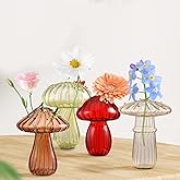 NNXHWY 4 pcs Hydroponic Plant Vases, Glass Mushroom Flower Vase, Nordic Style Mushroom Glass Bud Vases Mushroom Flower Vases for Home Office Living Room Decor (Multicolor 4Pcs)