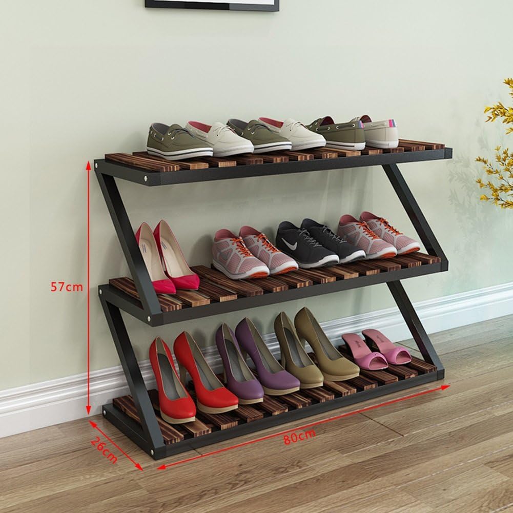 Shoe racks Wooden Cabinet Bench Drawer 3 Tier White Storage Stand Balcony Entrance Corner Entryway (Color : Black brown)